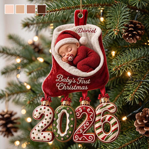 Personalized Sleeping Baby Stocking Acrylic Ornament | Baby's First Christmas Heirloom Gift For Family