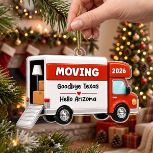 Personalized Red Moving Van Acrylic Ornament | Christmas New Home Decor For Family & Movers