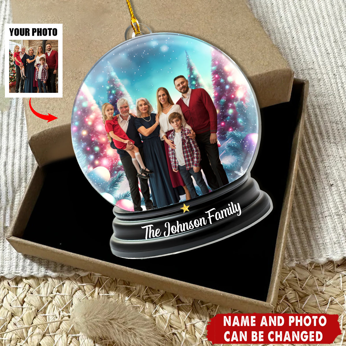 Personalized Family Photo Christmas Ornament With Last Name, Seal The Family Memory In Romantic Acrylic Decoration