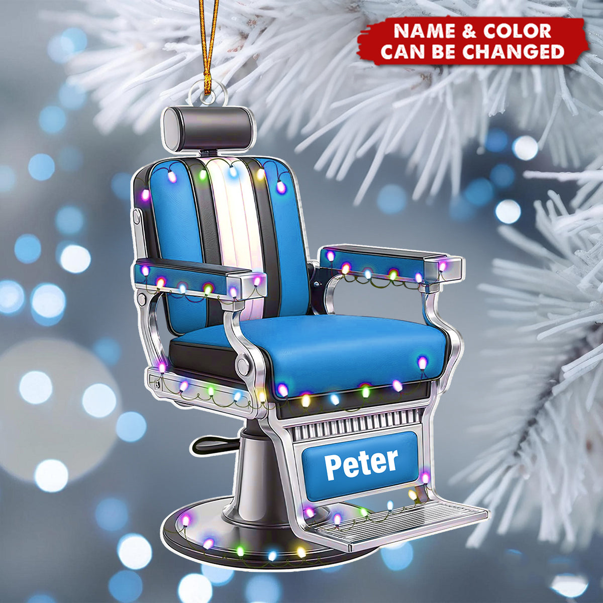 Personalized Barber Chair Christmas Ornament With Name & Color | Best Xmas Gift For Barber Shop Owner & Stylist