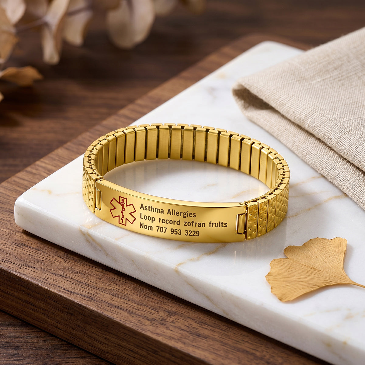 Personalized Engraved Medical Alert Stretch Bracelet | Gift For Men Women