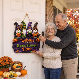 Personalized Wooden Sign With Halloween Gnomes & Pumpkins | Unique Gift For Grandparents