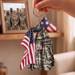 Personalized Military Uniform American Flag Acrylic Keychain | Gift For Veteran Soldier Military Family