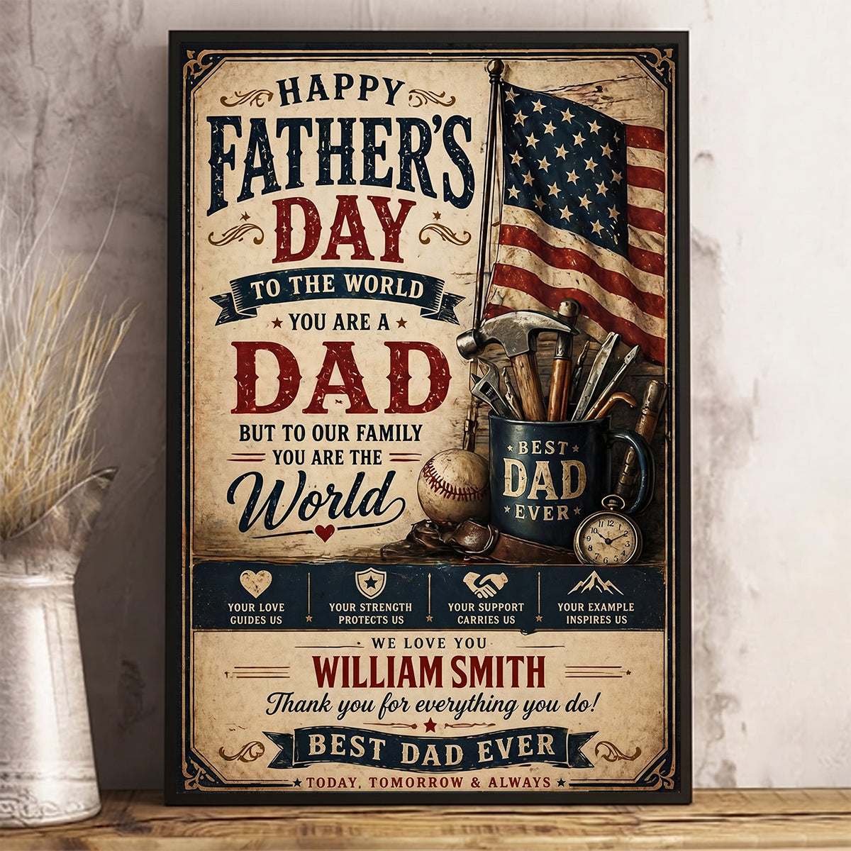 Personalized Vintage "Best Dad" Ever Canvas Poster | Father's Day Gift For Husband Dad Grandpa