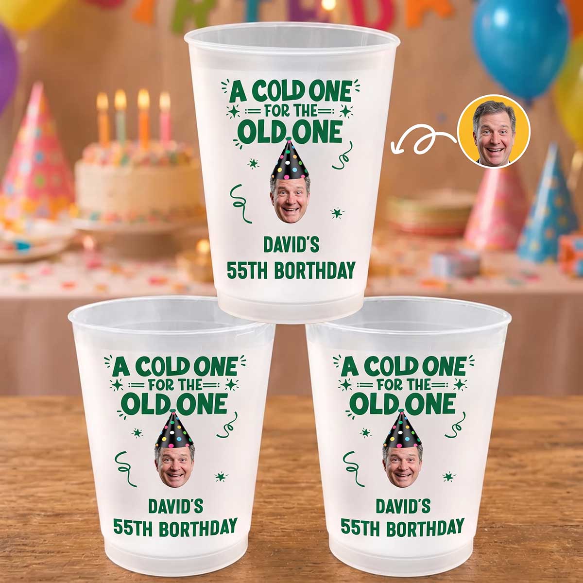 Custom Photo A Cold One For The Old One - Personalized Birthday Frosted Cups