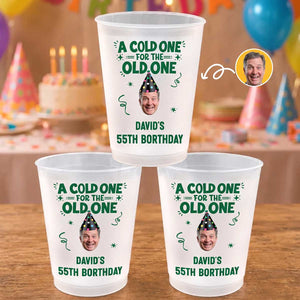 Custom Photo A Cold One For The Old One - Personalized Birthday Frosted Cups