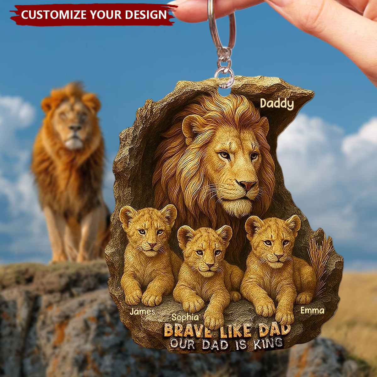 Personalized Acrylic Keychain - Brave Like Dad Our Dad Is King, Gifts For Dad,Father's Day Gift