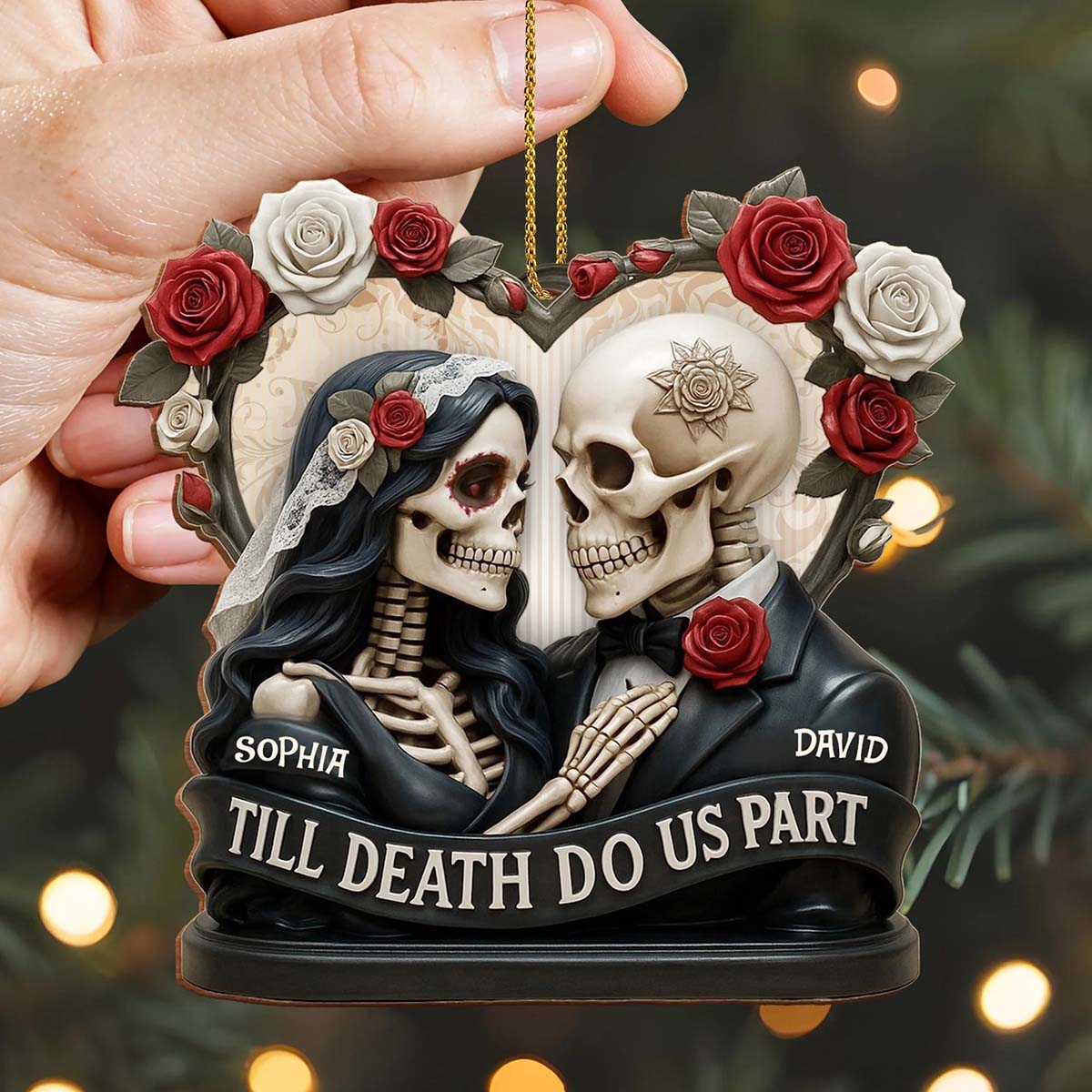 Till Death Do Us Part Skeleton Couple - Personalized Wooden Ornament Gift For Couples