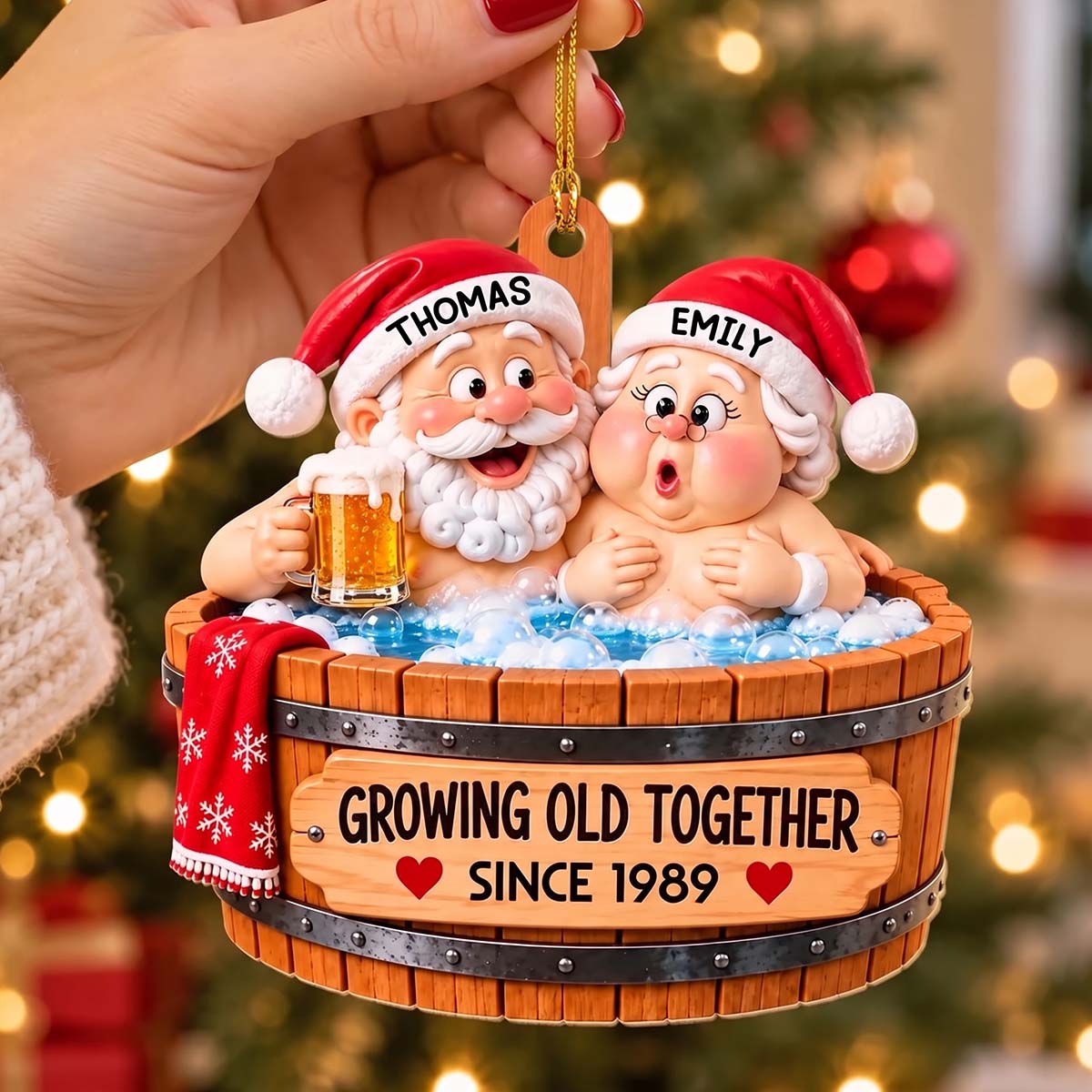 Couple Hot Tub Growing Old Together Christmas - Personalized Wood Ornament