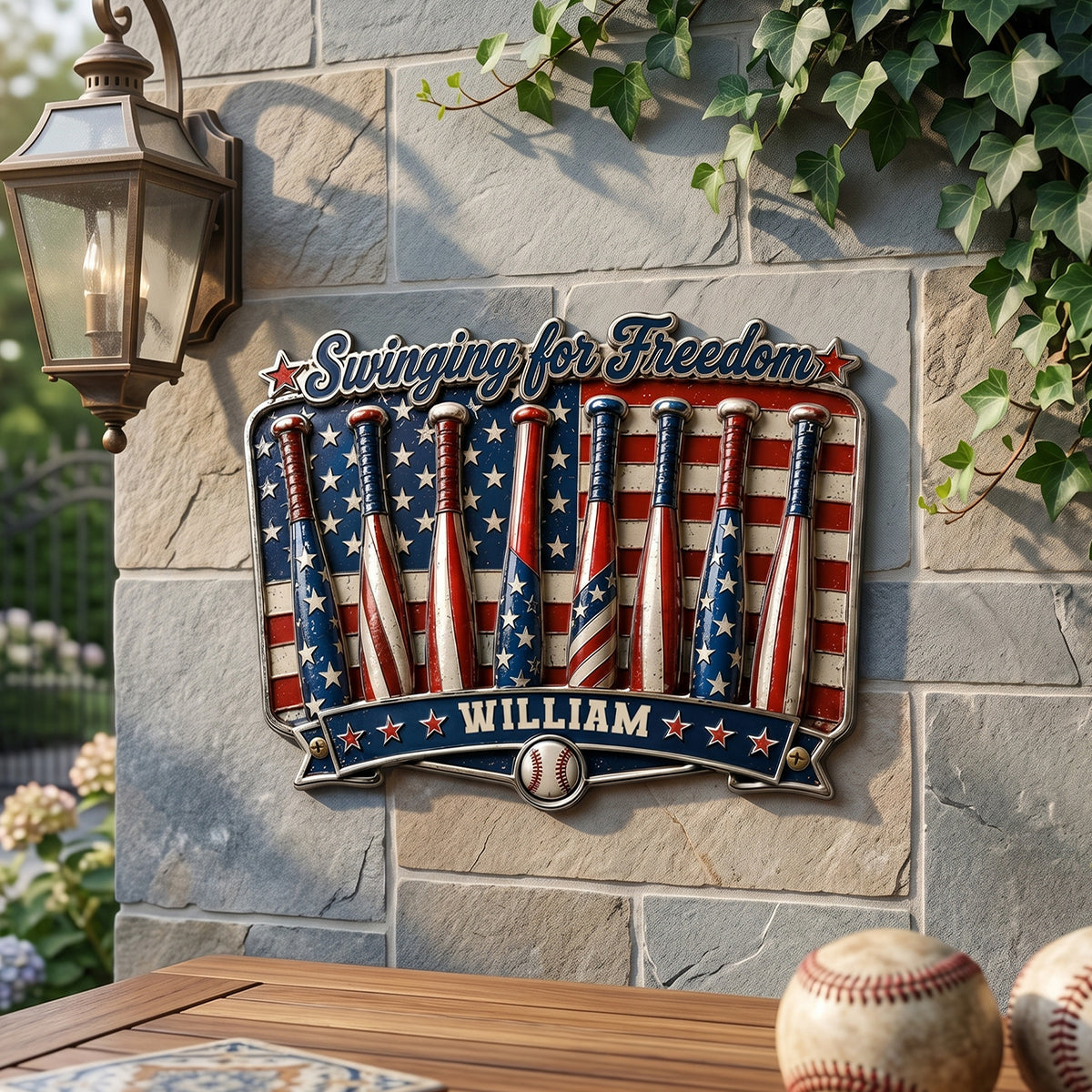 Personalized Play For Freedom Baseball Metal Sign | America 250th Decor Gift
