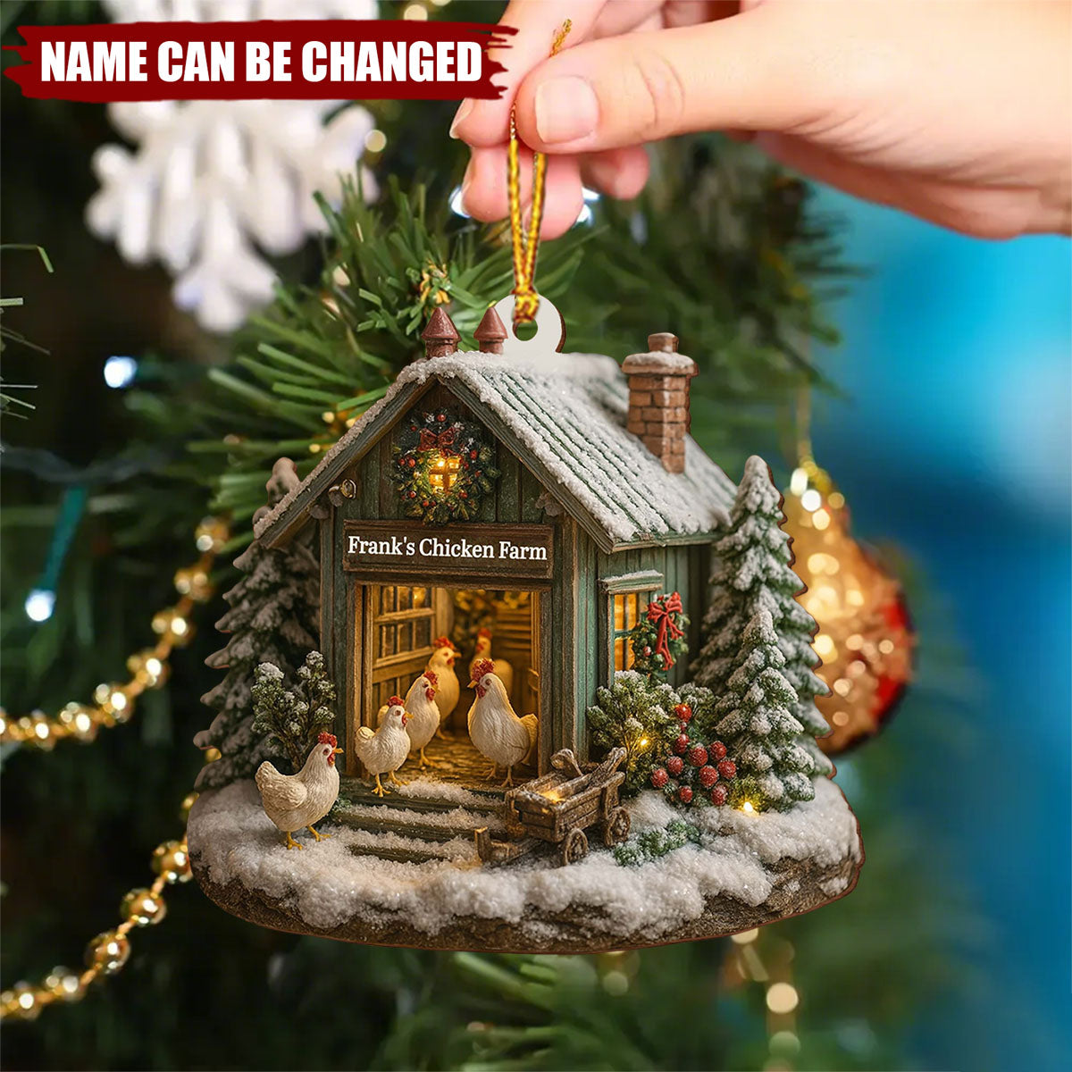 Personalized Chicken Farm Christmas Ornament - Custom Farm Name Wooden Decor | Heartwarming Gift For Farmers And Farm Families