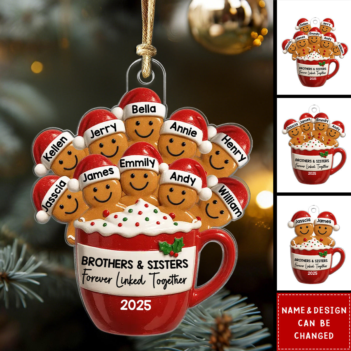 Personalized Gingerbread Brothers Sisters Siblings In Hot Cocoa Ornament With 2-10 Names,Celebrating Siblings Christmas Bonds