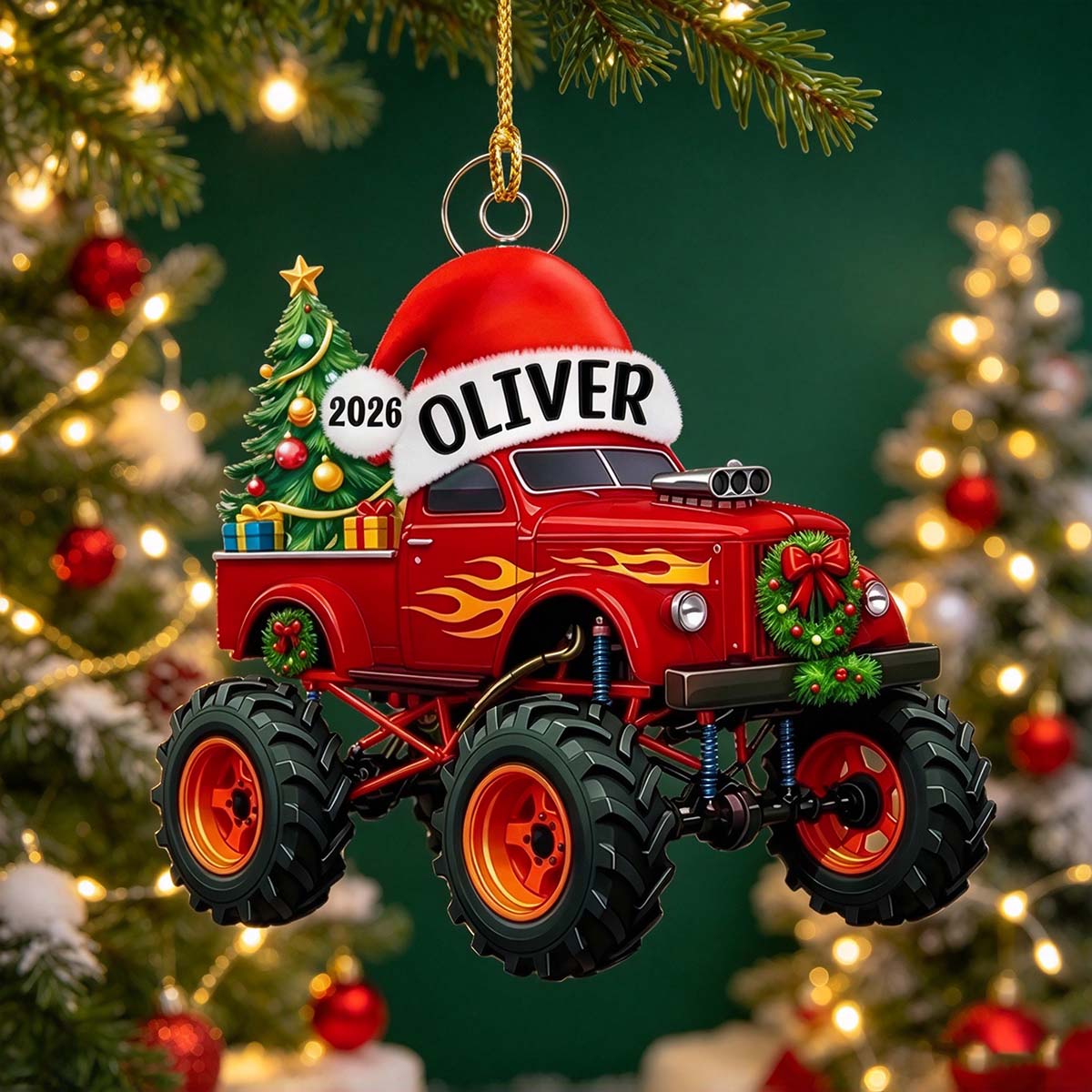 Personalized Monster Truck Acrylic Christmas Ornament | Christmas Gift For Nephew Son Grandson