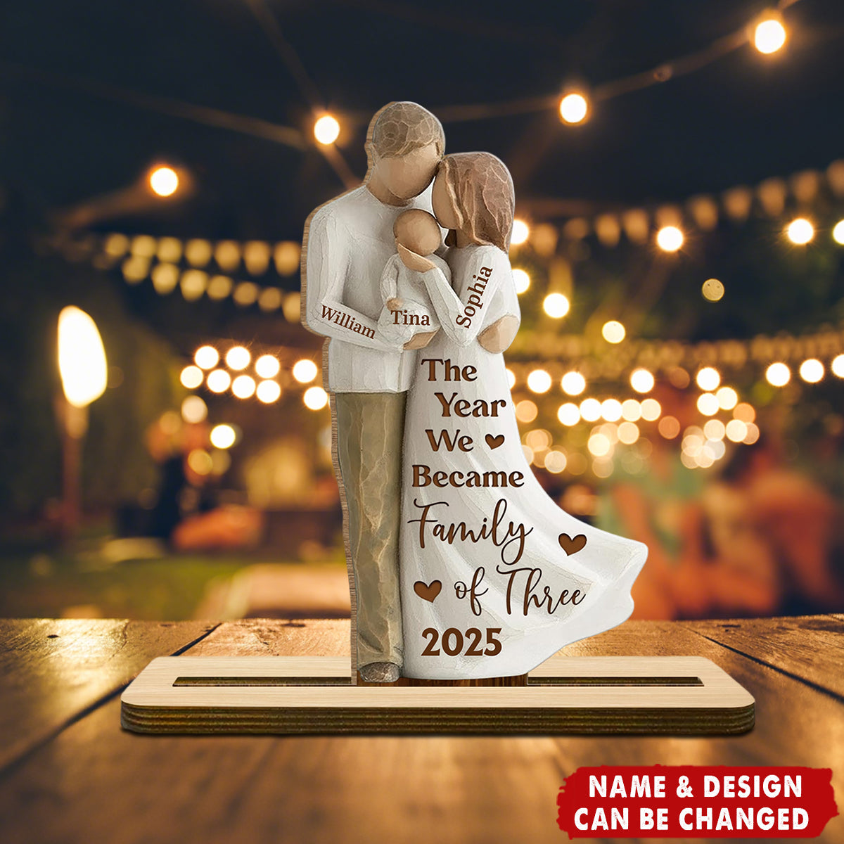 Personalized Family Of Three Wood Plaque With Names & Design | The Year We Became Family Of Three | Heartwarming Gift For New Parents