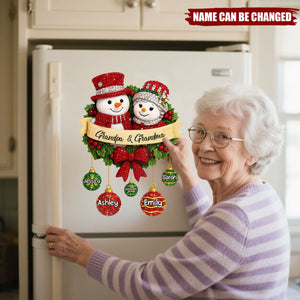 Personalized Snowman Family Christmas Wreath Decal With 1-10 Kids Names Gathering Christmas Warmth For Grandparents