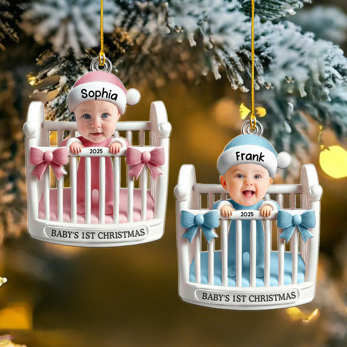 Personalized Baby's First Christmas Ornament With Photo Name & Year,Sweet Christmas Gift For New Parents