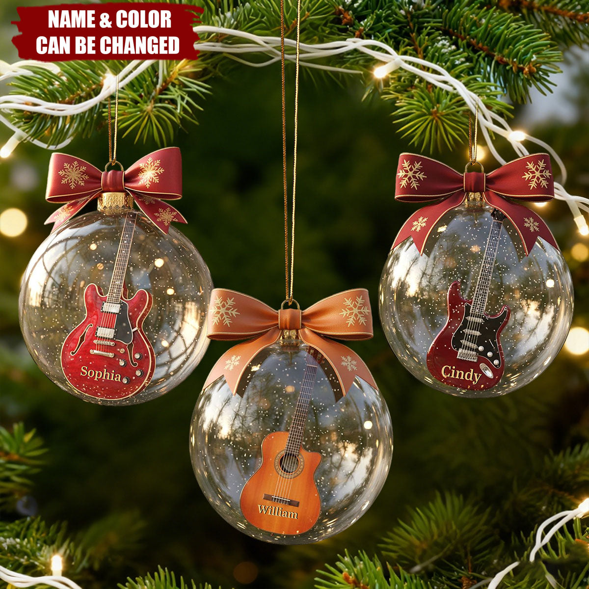 Personalized "Guitar Dreams" Christmas Ornament With Name & Color | Musical Instrument Decoration – Best Gift For Guitarist Music Teacher