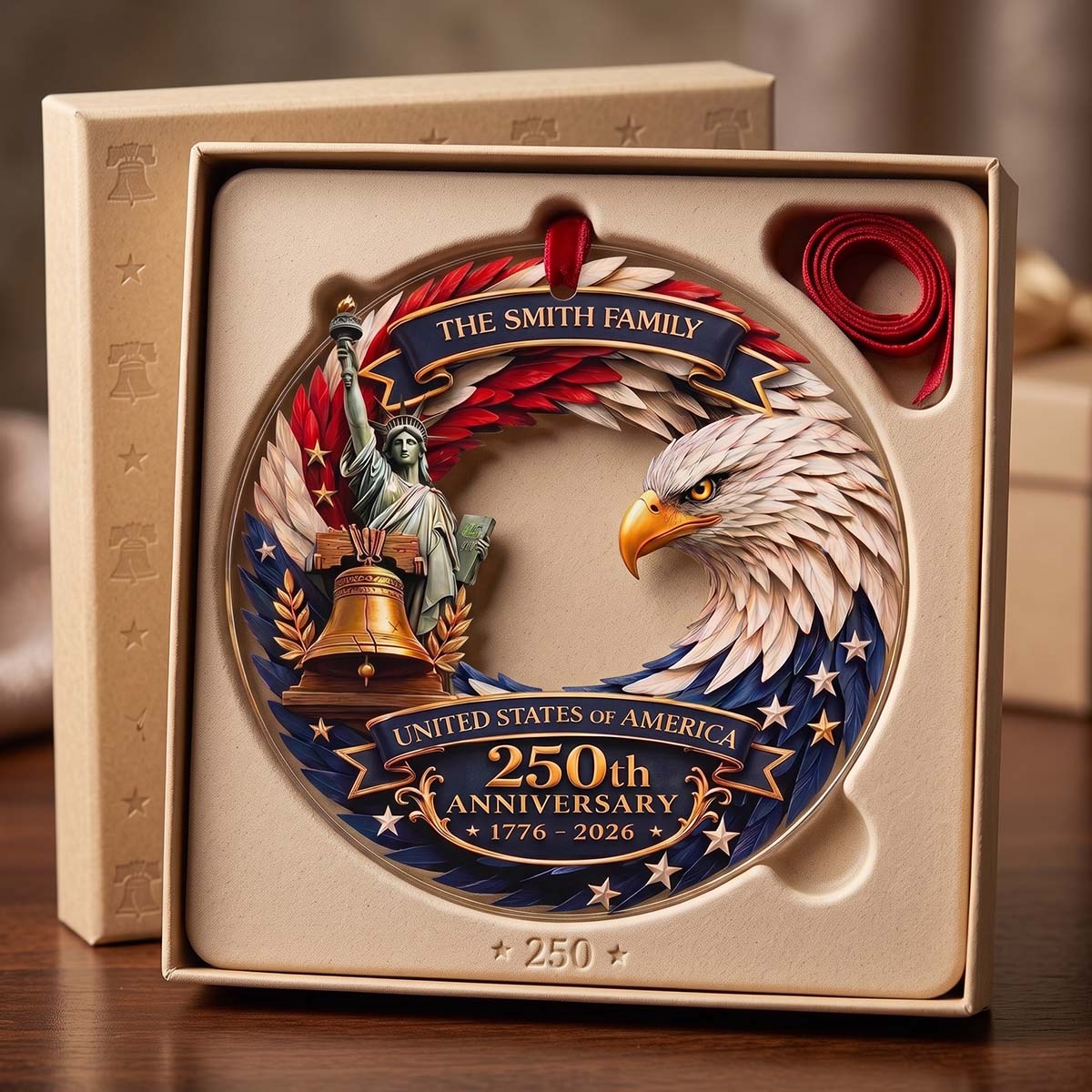 Personalized USA 250th Anniversary Eagle Ornament | Patriotic Family Christmas Gift