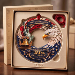 Personalized USA 250th Anniversary Eagle Ornament | Patriotic Family Christmas Gift