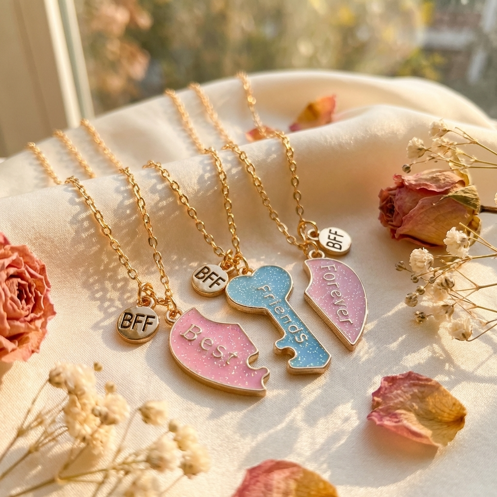 "Best Friends Forever" Magnetic Heart Puzzle Necklace 3-Piece Set | Graduation Friendship Gift For Besties & Sisters