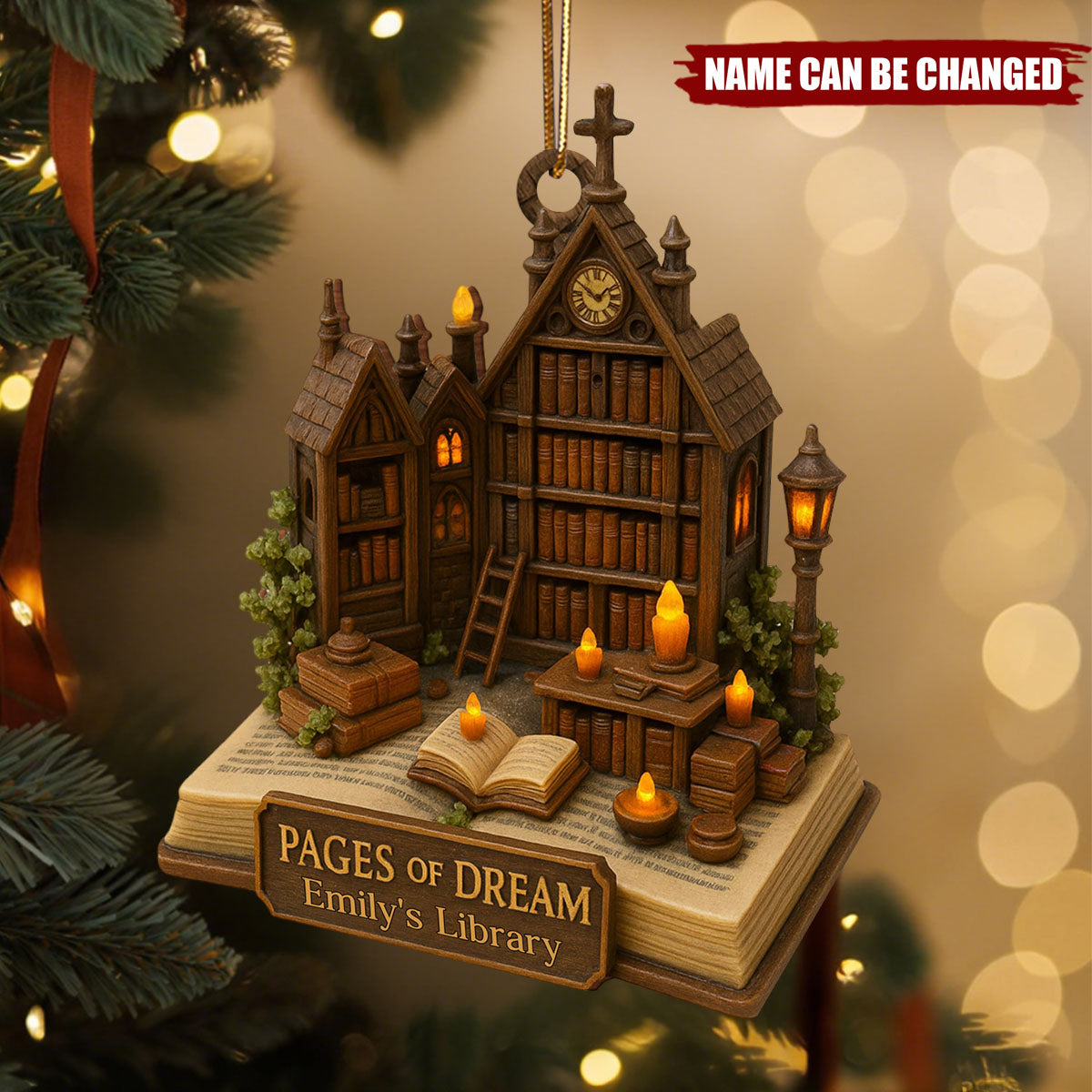 Personalized "Pages of Dream" Wooden Ornament With Name,Cozy Unique Gift For Book Lovers & Library