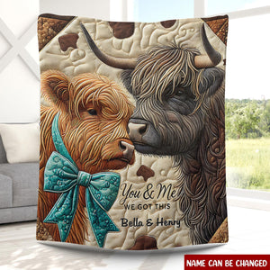 Personalized Highland Cow Couple Blanket With Names | "You & Me We Got This" Quote | Cozy Xmas Anniversary Gift For Couples