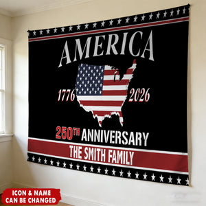 Personalized Patriotic America 250th Anniversary House Flag With Family Name & Color- Vintage Patriotic Gift For Families