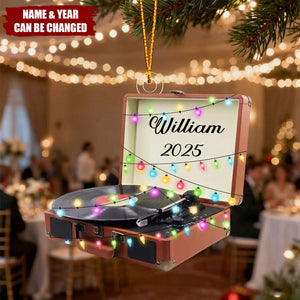 Personalized Vinyl Record Player 3D Effect Ornament With Name And Year Christmas Tree Decor | Keepsake For Retro Lovers Couples
