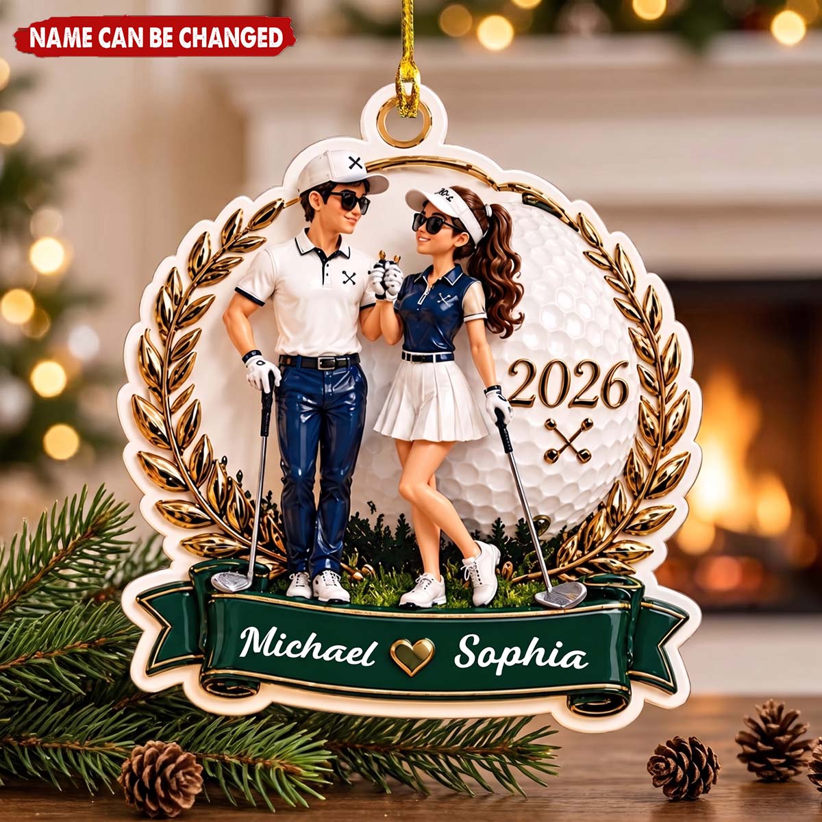 Personalized Golf Couple Christmas Acrylic Ornament - Christmas Gift For Golf Lovers Couple