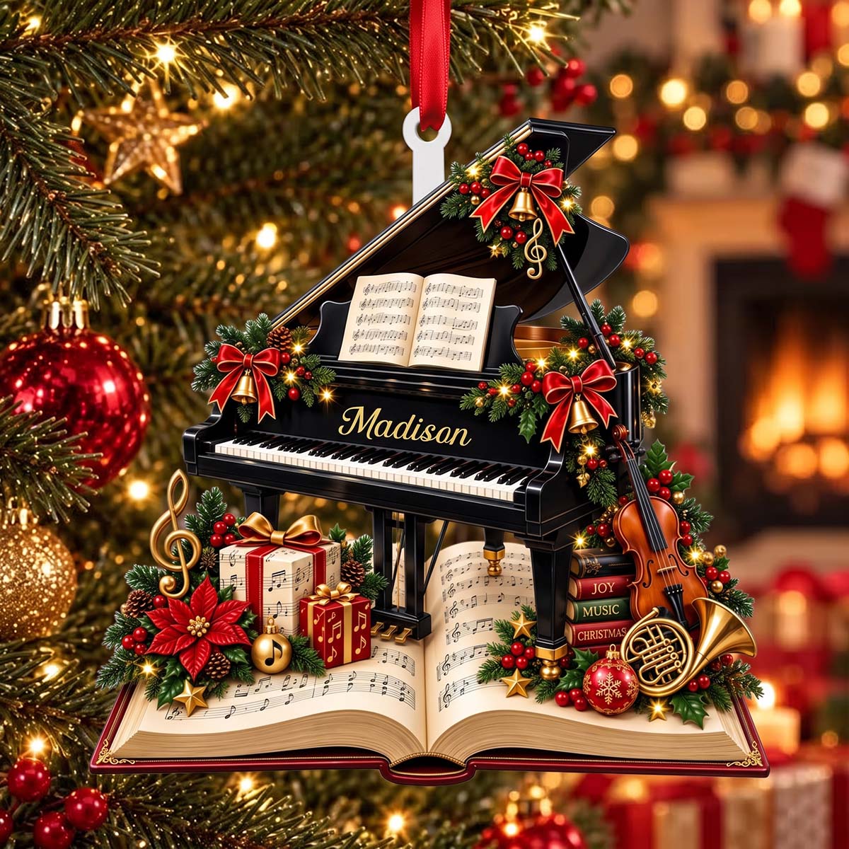 Personalized Grand Piano Acrylic Ornament - Christmas Gift for Pianist Music Teacher Music Lover