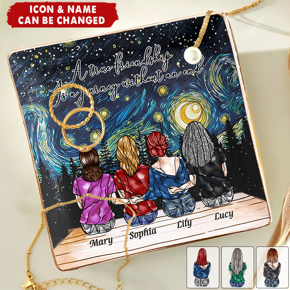 Personalized Friendship Jewelry Dish - A True Friendship Is A Journey Without An End Stained Glass Style | Custom Best Friend Gift For Girls