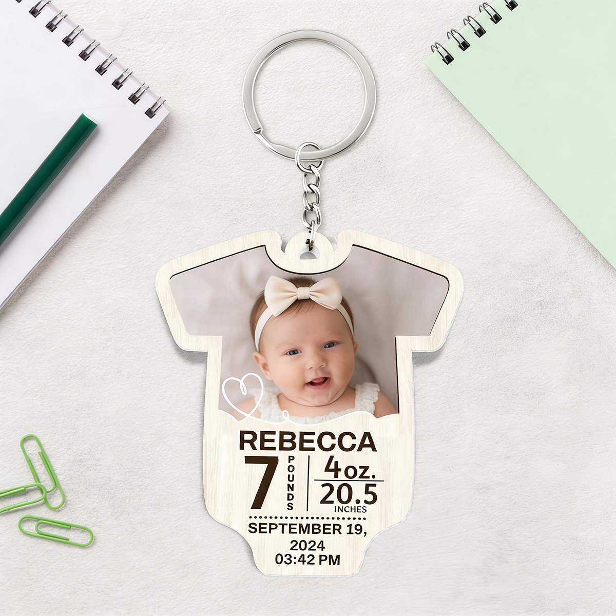 Personalized Cute Baby Acrylic Keychain With  Photo & Birth Stats | Unique Gift For New Parents & Kids