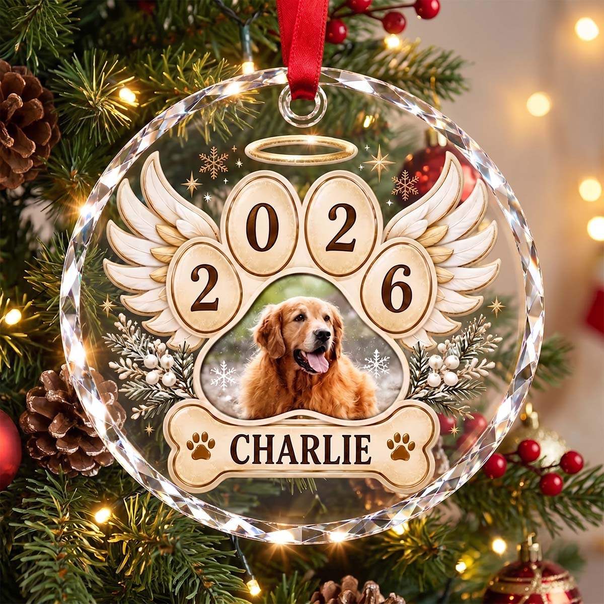 Personalized Pet Memorial Glass Ornament 2026 | Christmas Remembrance Gift For Pet Lover