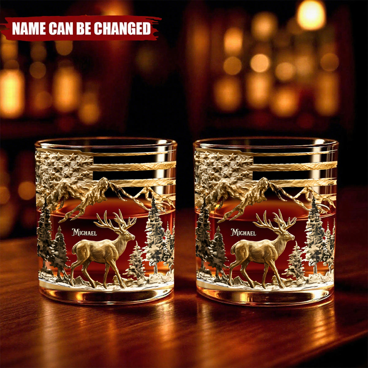 Personalized Deer & Forest Whiskey Glass With Name Unique Thoughtful Gift For Dad Husband Friend