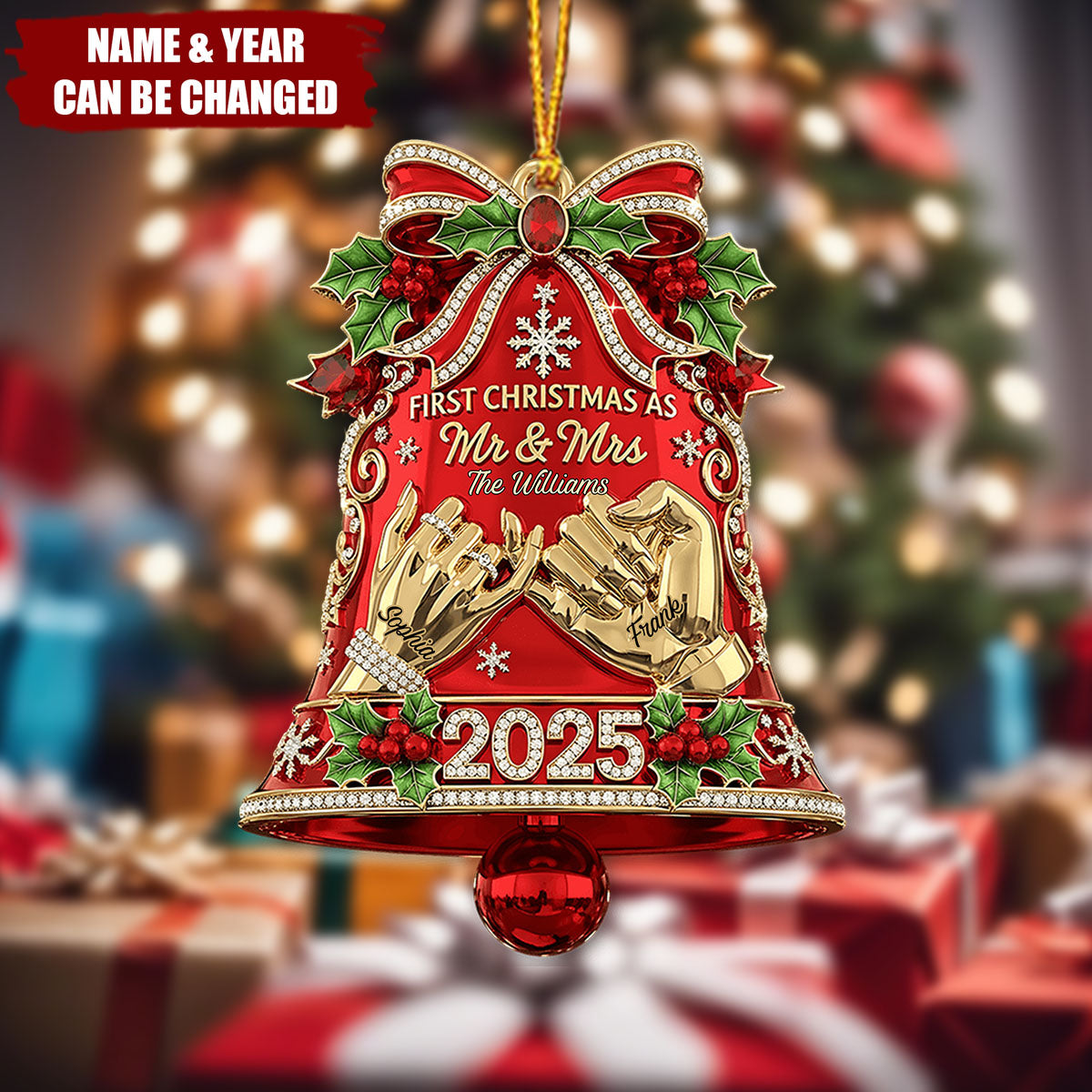 Personalized "First Christmas as" Bell Ornament With Mr & Mrs Names & Year,Romantic Christmas Gift For Him Her