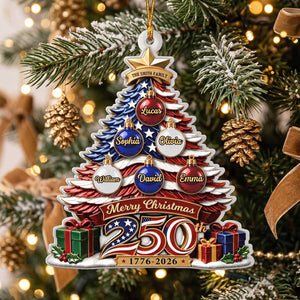 Personalized America's 250th Family Christmas Tree Acrylic Ornament - Christmas Gift For Family