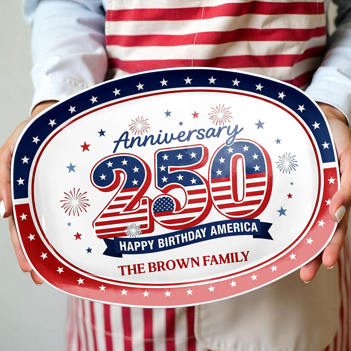 Personalized USA 250th Anniversary Serving Plate | 1776-2026 Patriotic Decorative Gift For Family