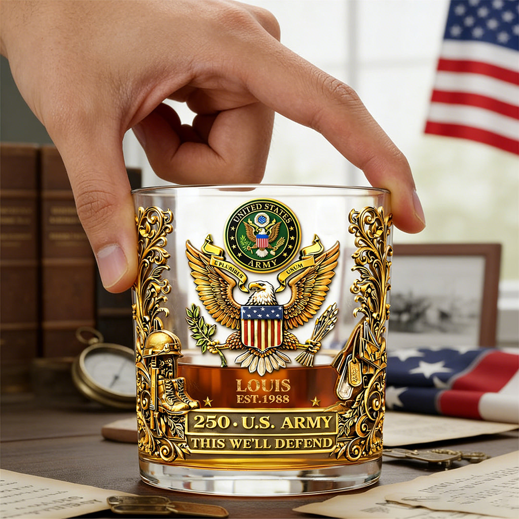 Personalized 250th Anniversary Veteran Whiskey Glass With Name & Date - Retirement Gift For Veteran
