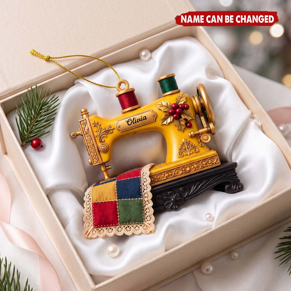 Personalized Christmas Sewing Machine Acrylic Ornament - Gifts For Seamstress & Crafters Sewing Lovers