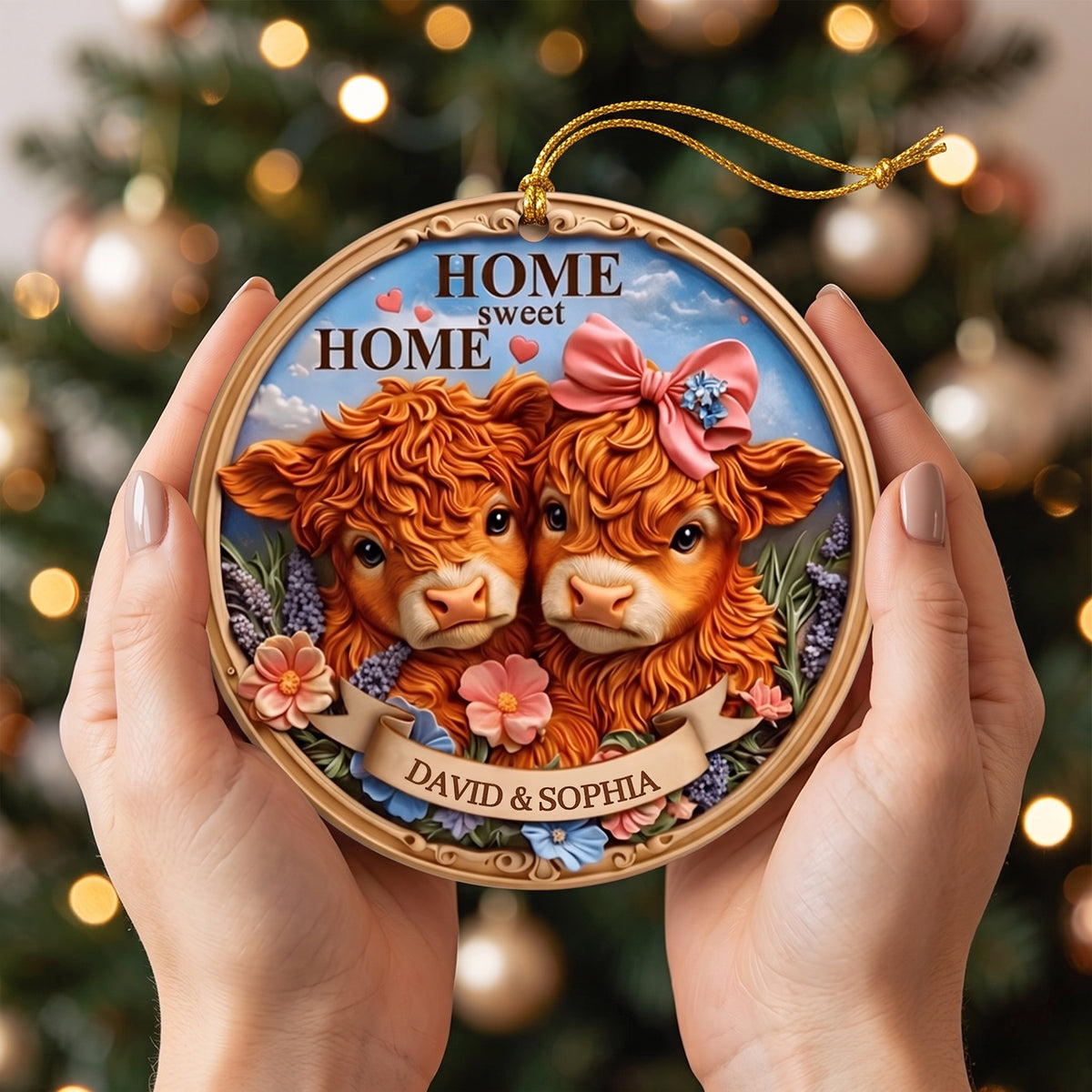 Personalized Highland Cow Couple Ornament | Christmas Keepsake