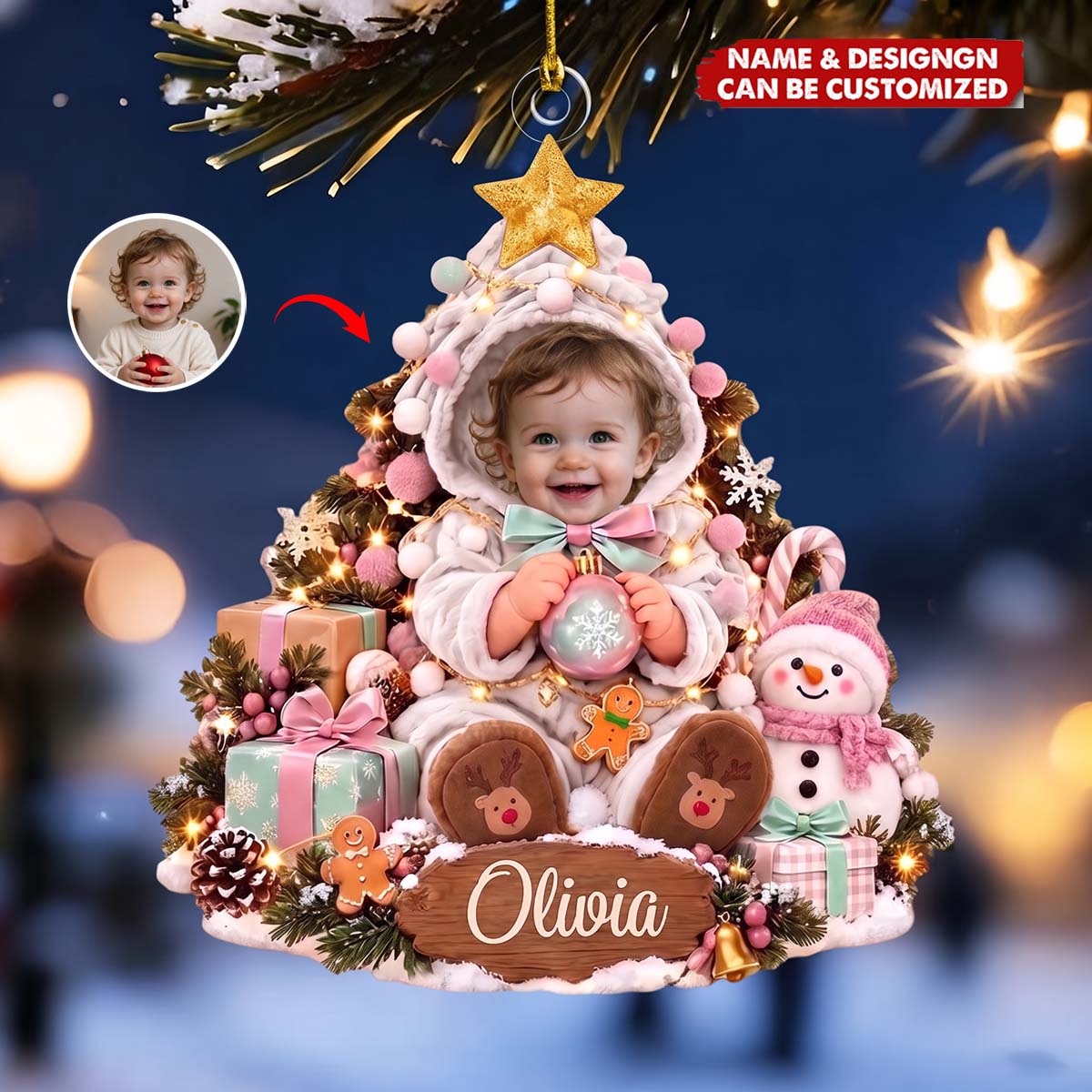 Personalized Newborn Photo Christmas Acrylic Ornament | Baby First Christmas Gift For Family