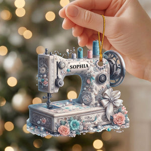 Personalized Sewing Machine Acrylic Ornament | Christmas Birthday Gift For Sewing Lover