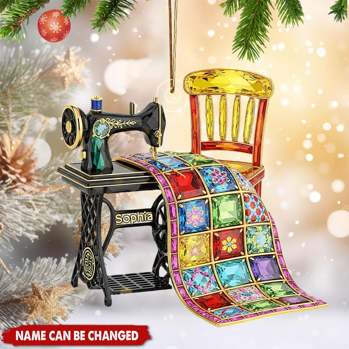 Personalized Vintage Quilt Sewing Machine Acrylic Ornament With Name - Christmas Decor Keepsake Gift For Mom & Grandma & Seamstresses