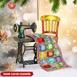 Personalized Vintage Quilt Sewing Machine Acrylic Ornament With Name - Christmas Decor Keepsake Gift For Mom & Grandma & Seamstresses