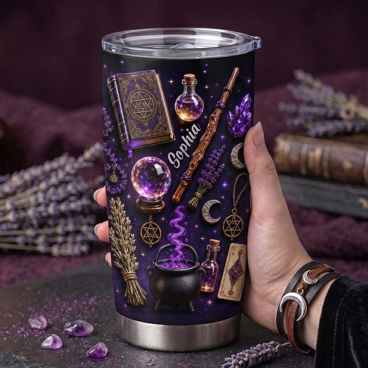 Personalized Witchy Celestial Magic Tumbler | Halloween Travel Cup Gift For Witchcraft Lovers