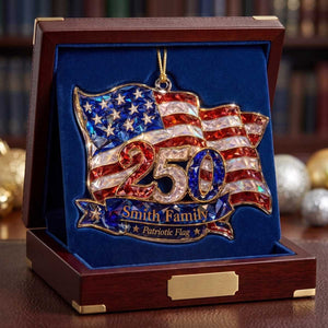 Personalized US Flag Shaped Acrylic Ornament | USA 250th Anniversary Christmas Patriotic Decor