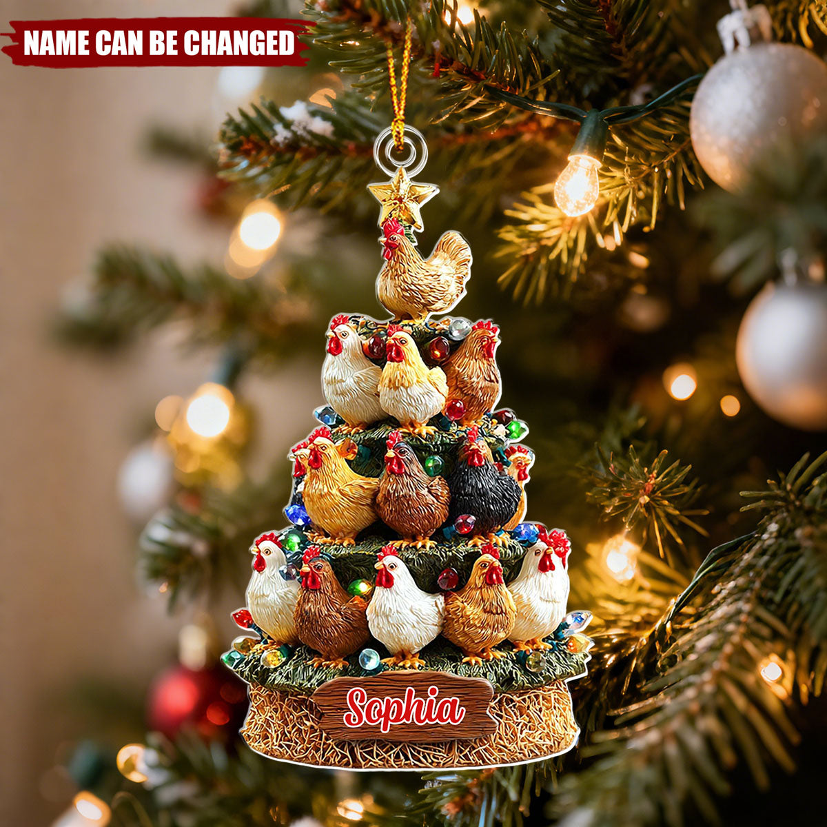 Personalized Chicken Christmas Tree Ornament With Name | Rustic Coop Farm Decor | Gift For Chicken Lovers & Farmers