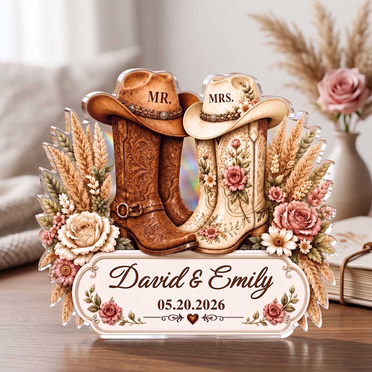 Personalized "Two Boots One Love" Couple Acrylic Plaque | Custom Wedding Date Keepsake, Western Wedding Gift
