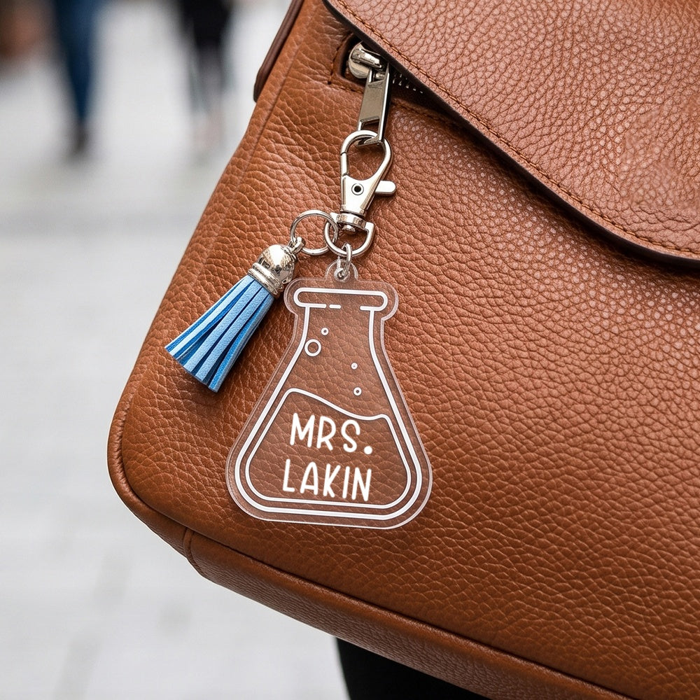Personalized Name Keychain With Pencil Apple Design & Tassel - Back To School Appreciation Gift