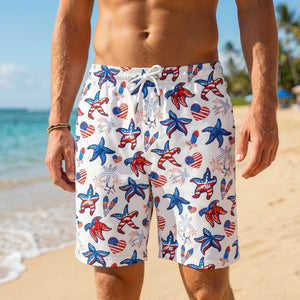 Men's America 250 Patriotic Starfish Hawaiian Shorts | 4th Of July USA Flag Swim Trunks